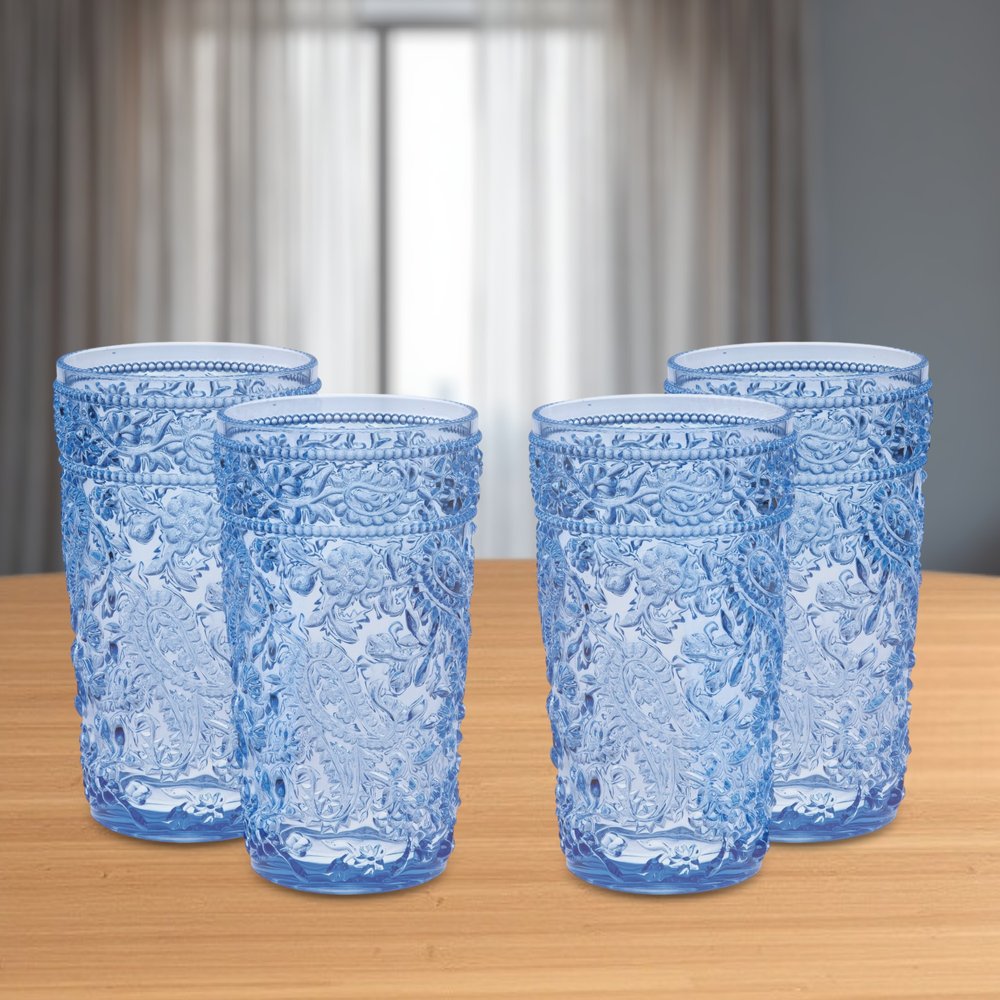 Set of Four Clear Paisley Acrylic Stemless Highball Glass