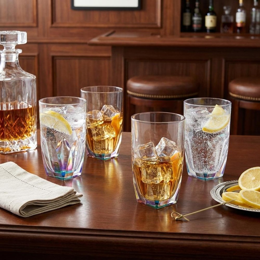 Set of Four Rainbow Acrylic Stemless Highball Glass