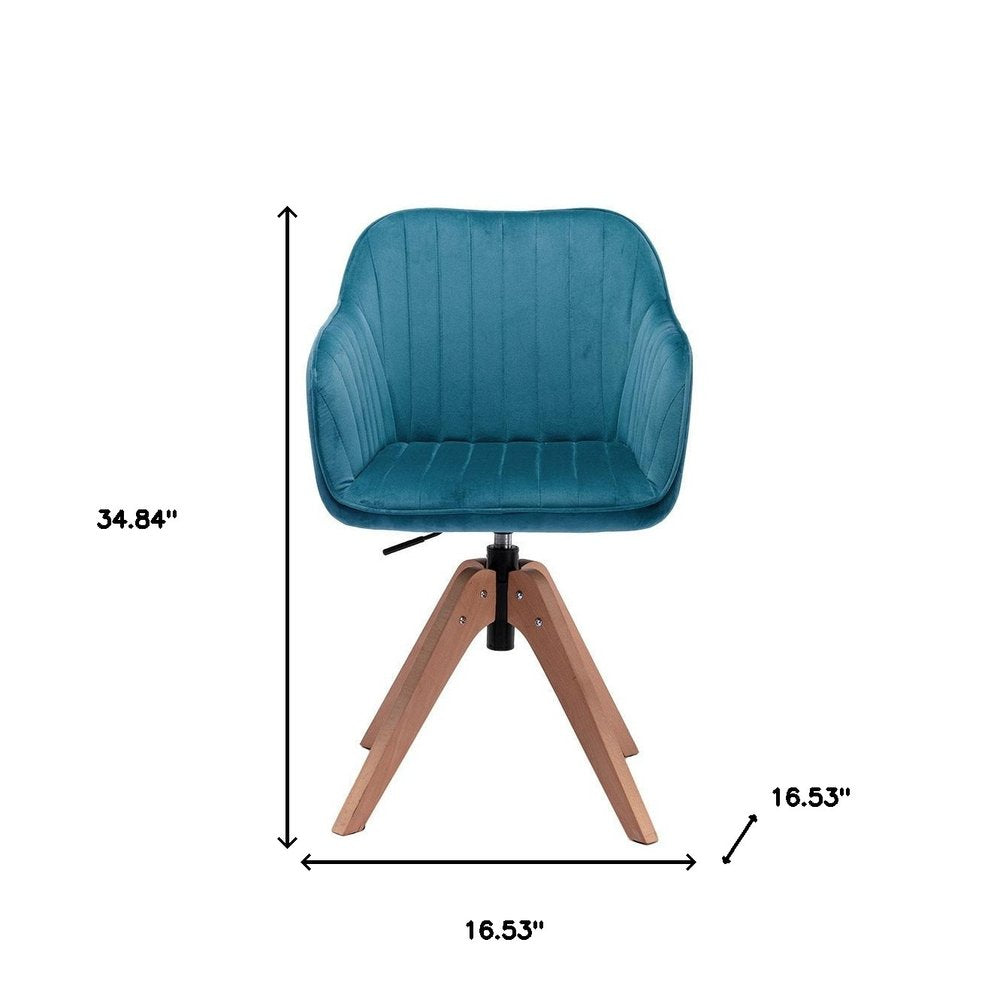 Tufted Teal Blue and Natural Upholstered Velvet Dining Arm Chair
