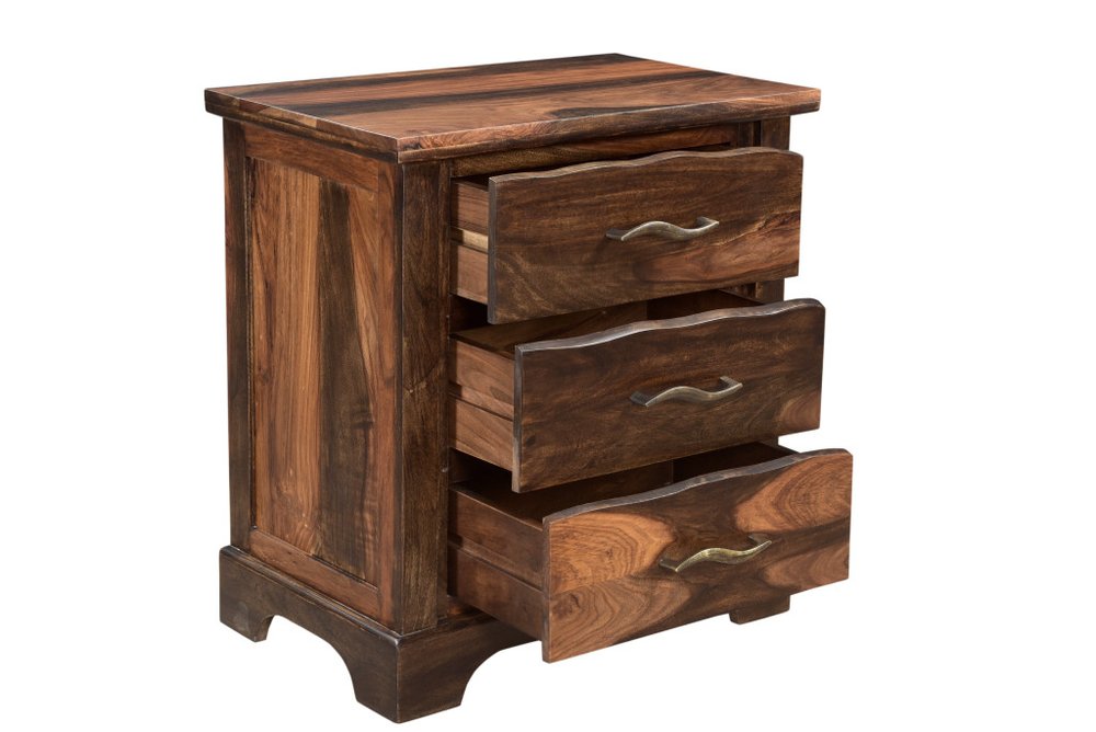 27" Dark Brown Solid Wood Three Drawer Nightstand