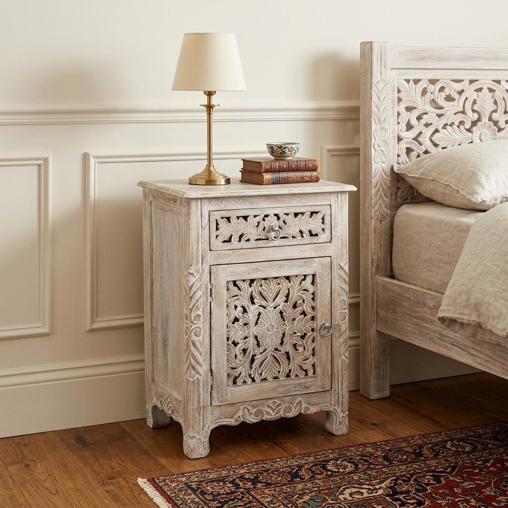 30" White Solid Wood Distressed One Drawer Nightstand