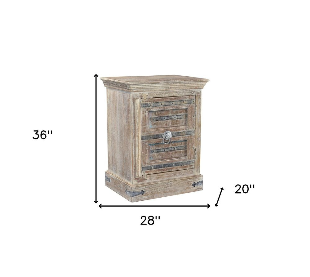 36" White Solid Wood Distressed Nightstand