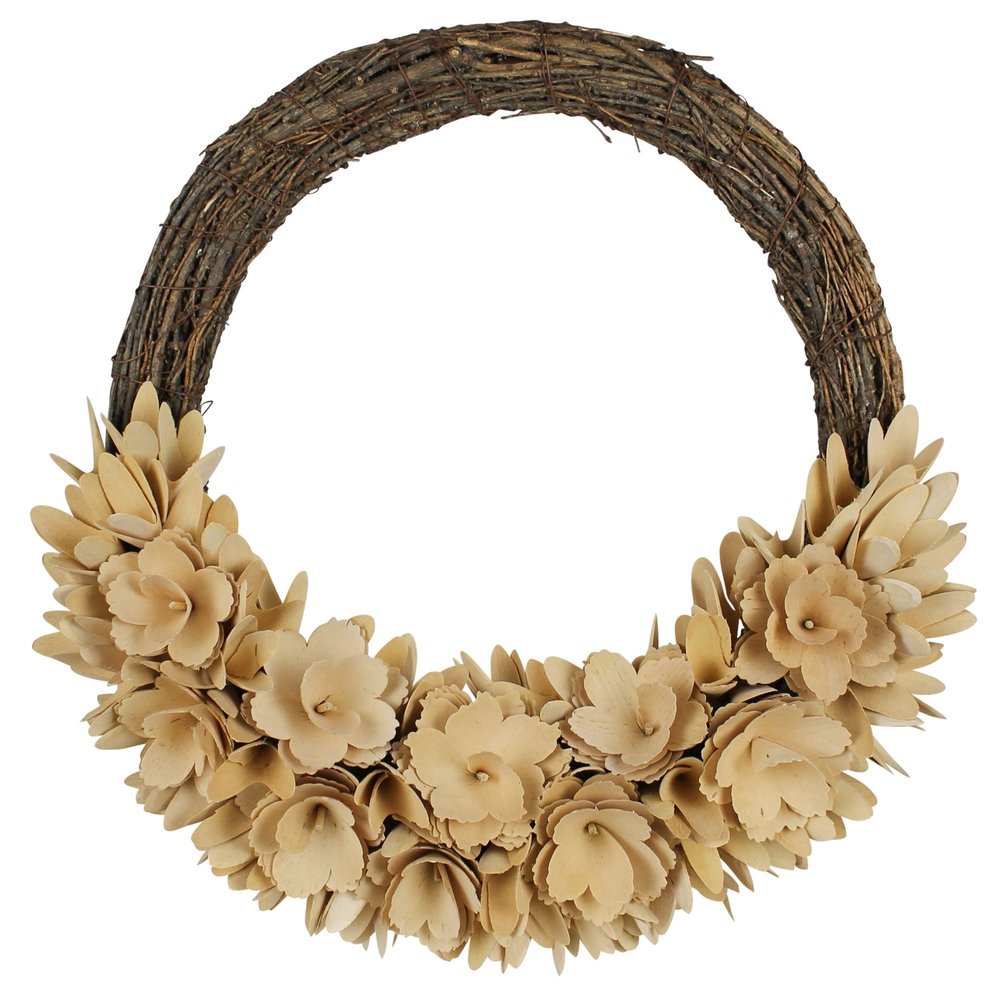 17" Brown And Tan Wood Curl Artificial Wreath