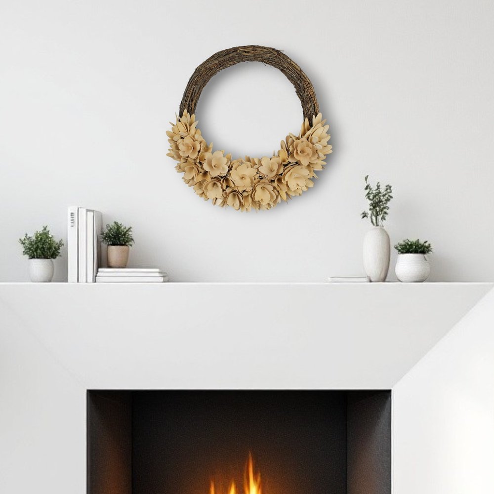 17" Brown And Tan Wood Curl Artificial Wreath