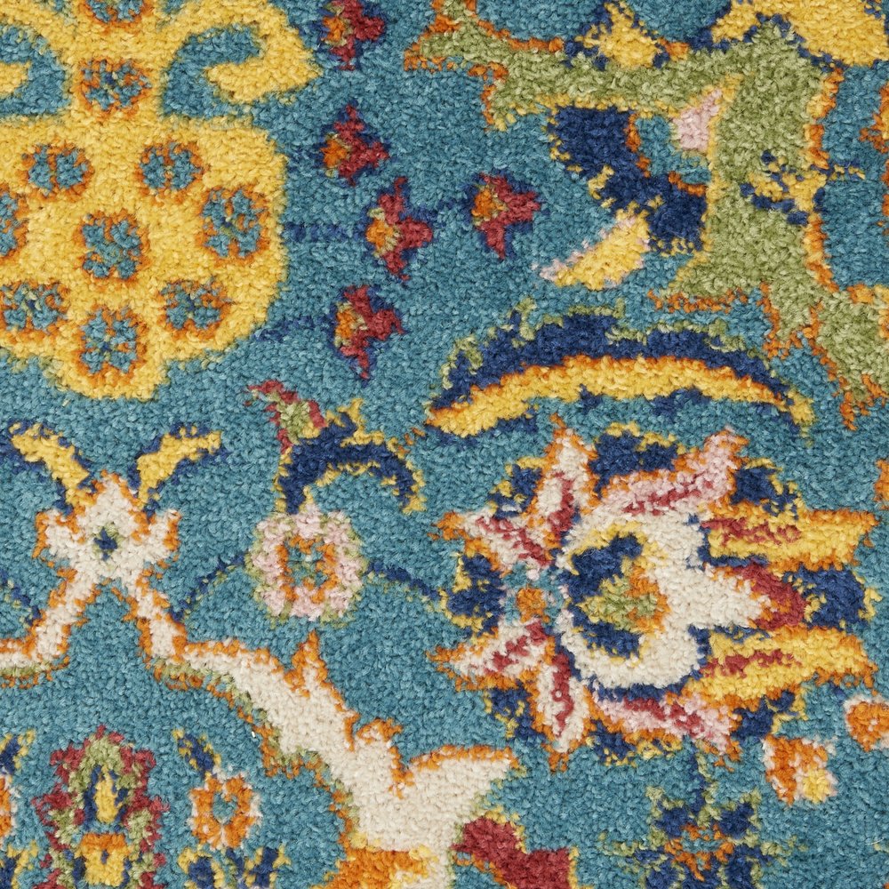9' X 12' Teal and Gold Floral Power Loom Area Rug