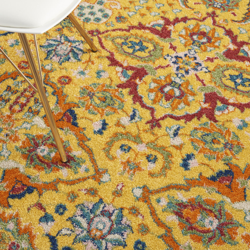 5' X 7' Yellow Floral Power Loom Area Rug