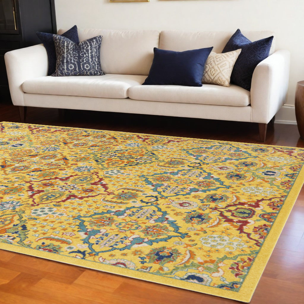 9' X 12' Yellow Floral Power Loom Area Rug