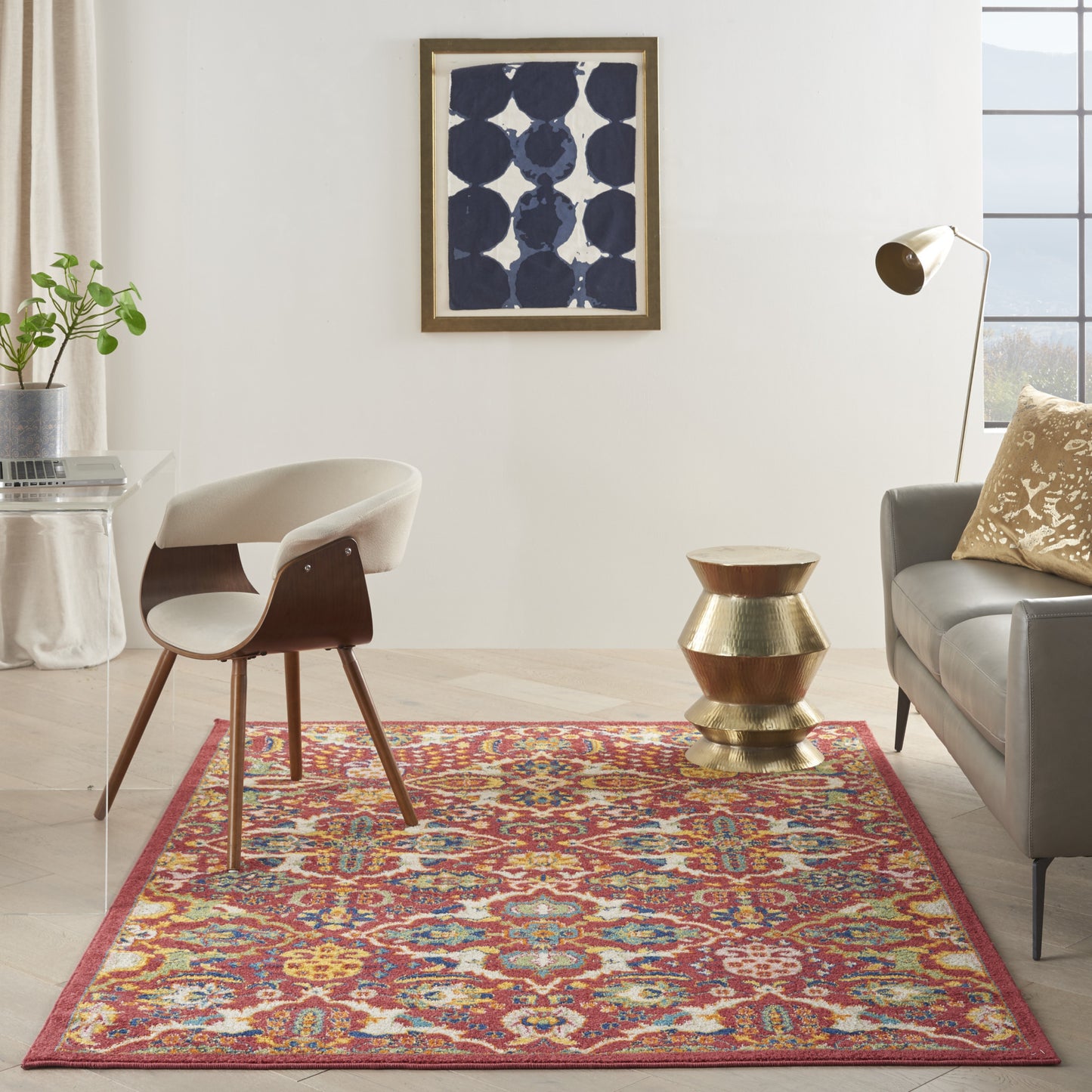 4' X 6' Red Floral Power Loom Area Rug