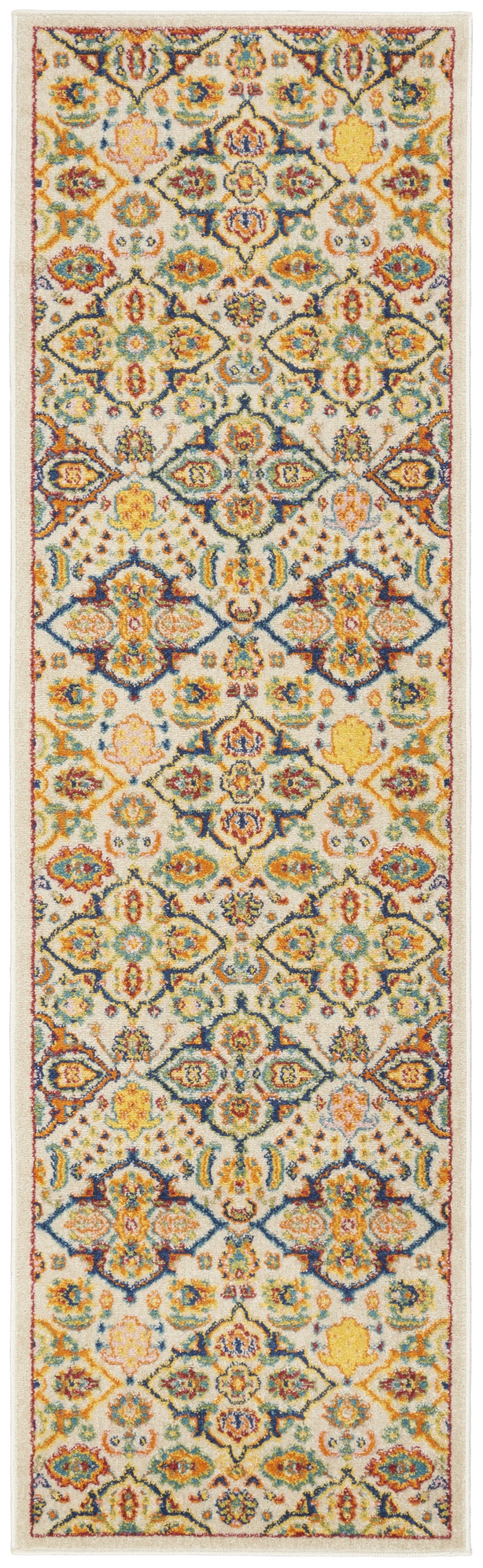 8' Ivory Floral Power Loom Runner Rug
