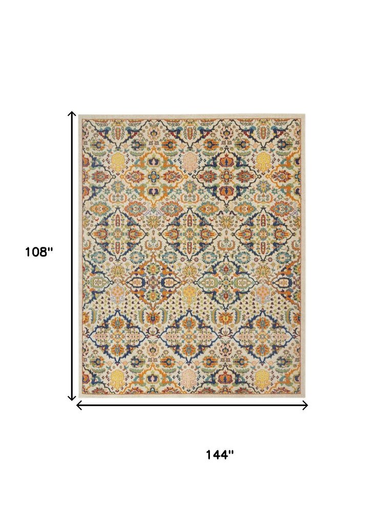 9' X 12' Ivory Floral Power Loom Area Rug