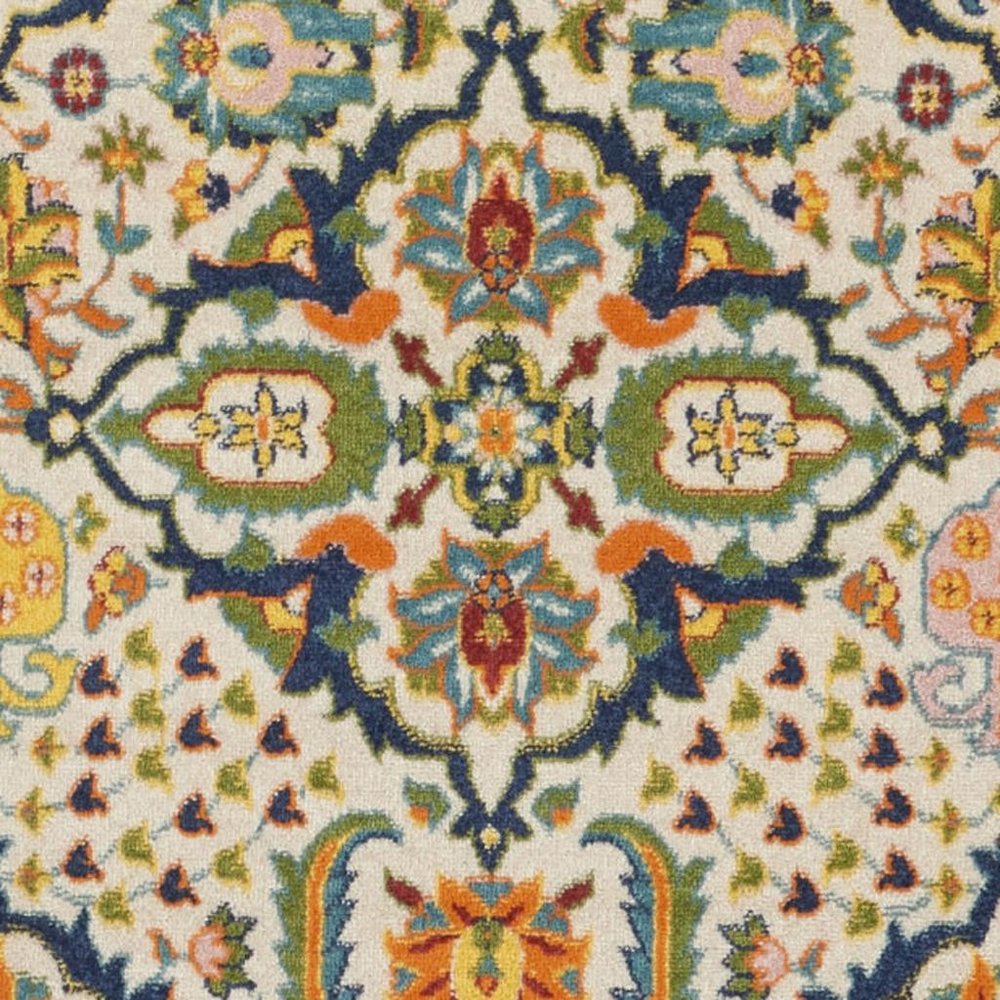 8' Ivory Round Floral Power Loom Area Rug