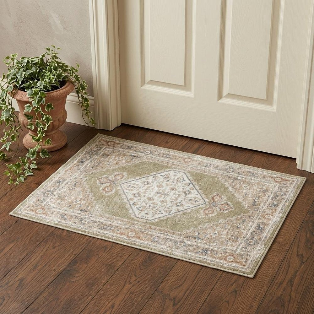 3' X 5' Sage Oriental Power Loom Distressed Washable Area Rug