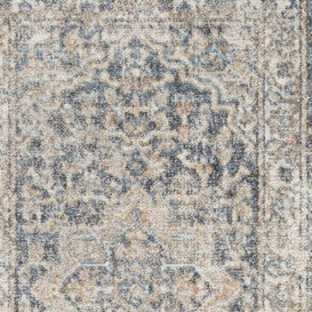 8' Gray Oriental Power Loom Washable Runner Rug