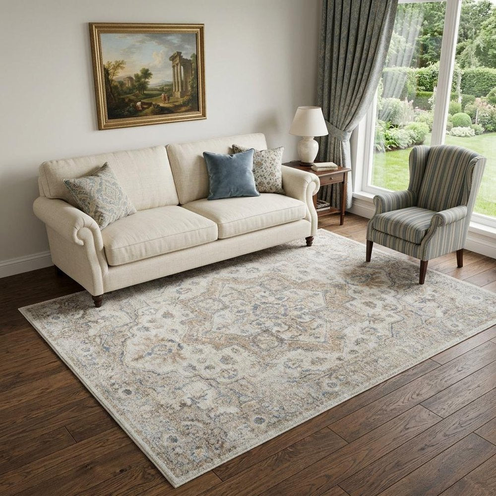 5' X 7' Silver Oriental Power Loom Washable Area Rug
