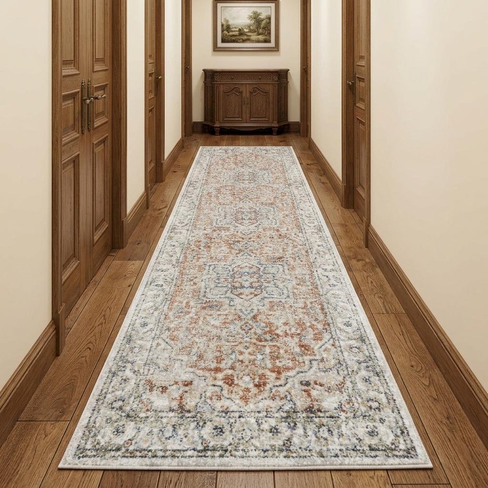 10' Gold and Ivory Oriental Power Loom Washable Runner Rug