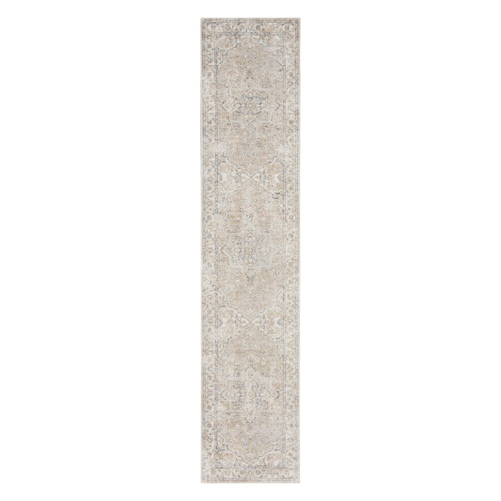 10' Beige Oriental Power Loom Washable Runner Rug