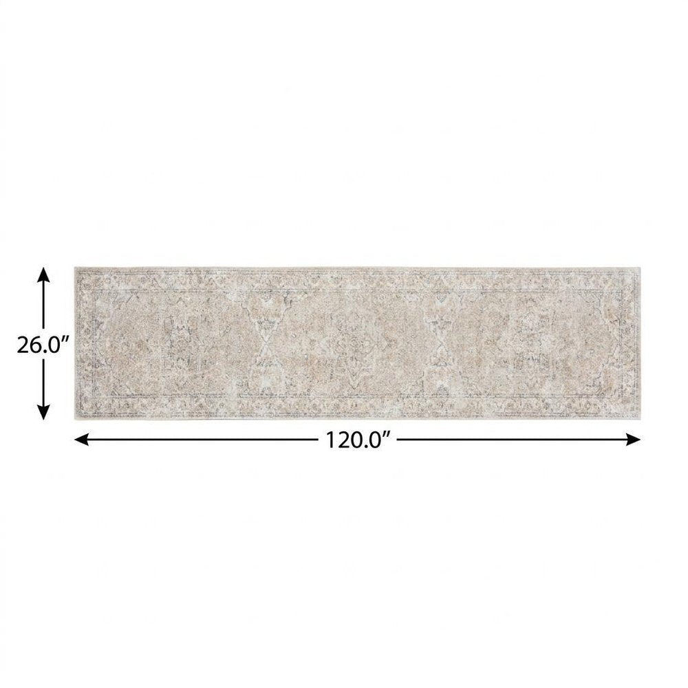 10' Beige Oriental Power Loom Washable Runner Rug