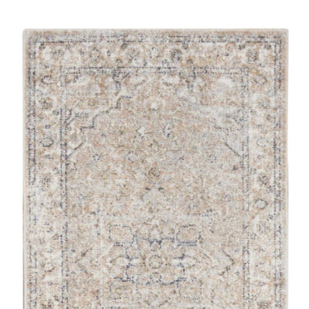 12' Beige Oriental Power Loom Washable Runner Rug