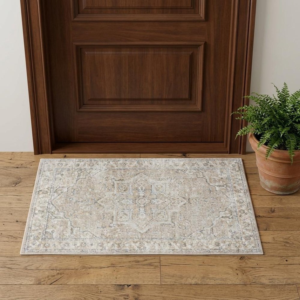3' X 5' Beige Oriental Power Loom Washable Area Rug