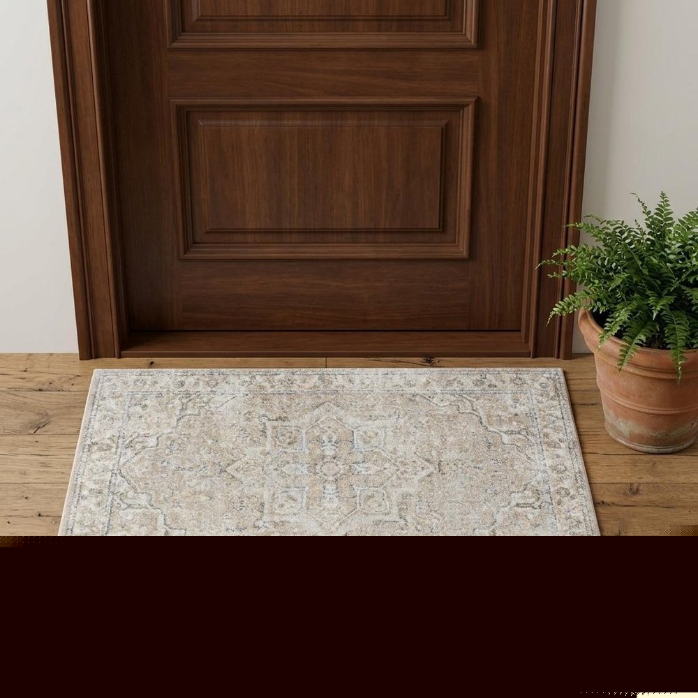 3' X 5' Beige Oriental Power Loom Washable Area Rug