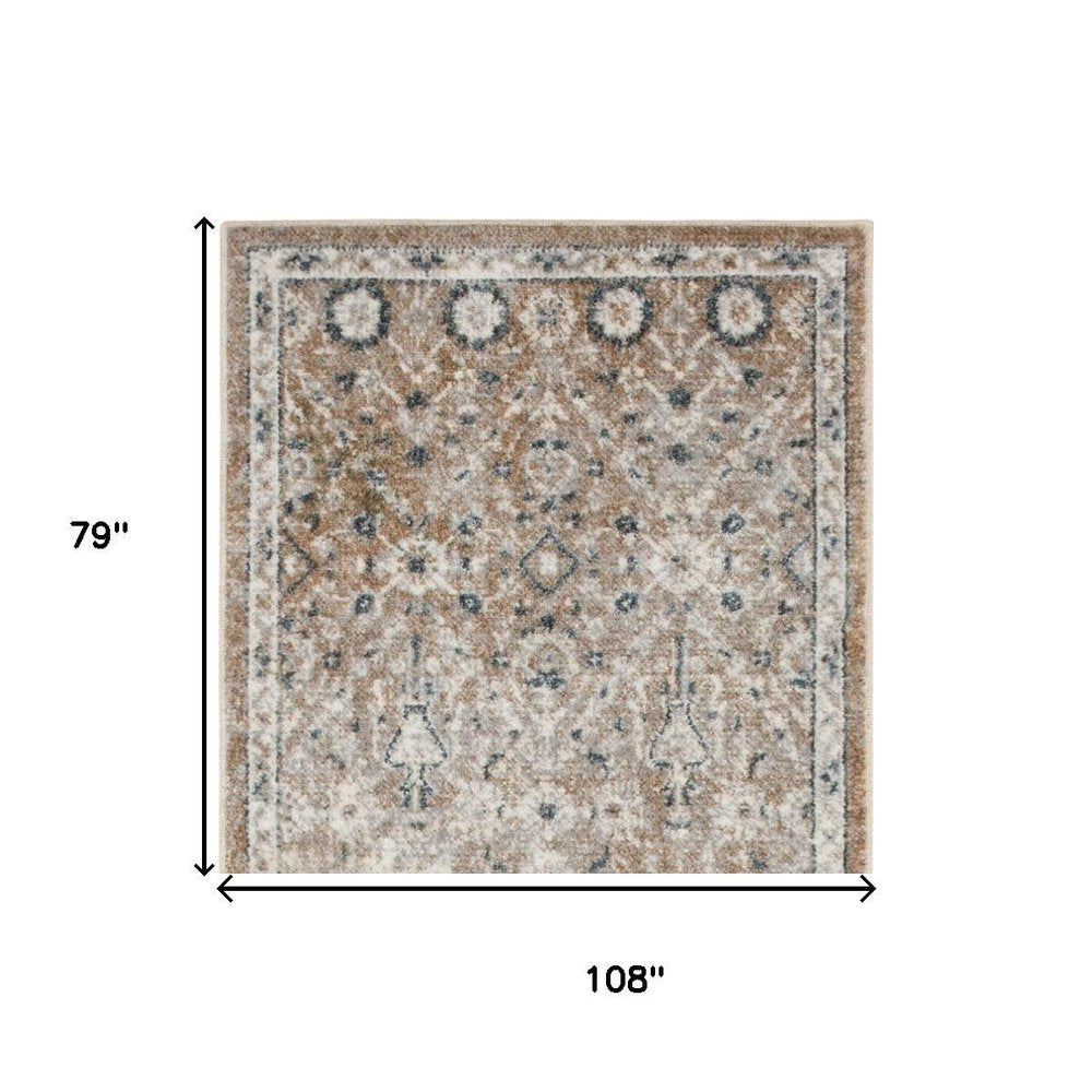 7' X 9' Gray Oriental Power Loom Washable Area Rug