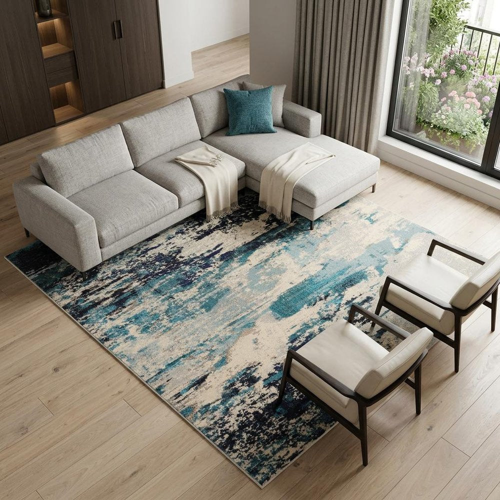 8' X 11' Ivory Abstract Power Loom Area Rug