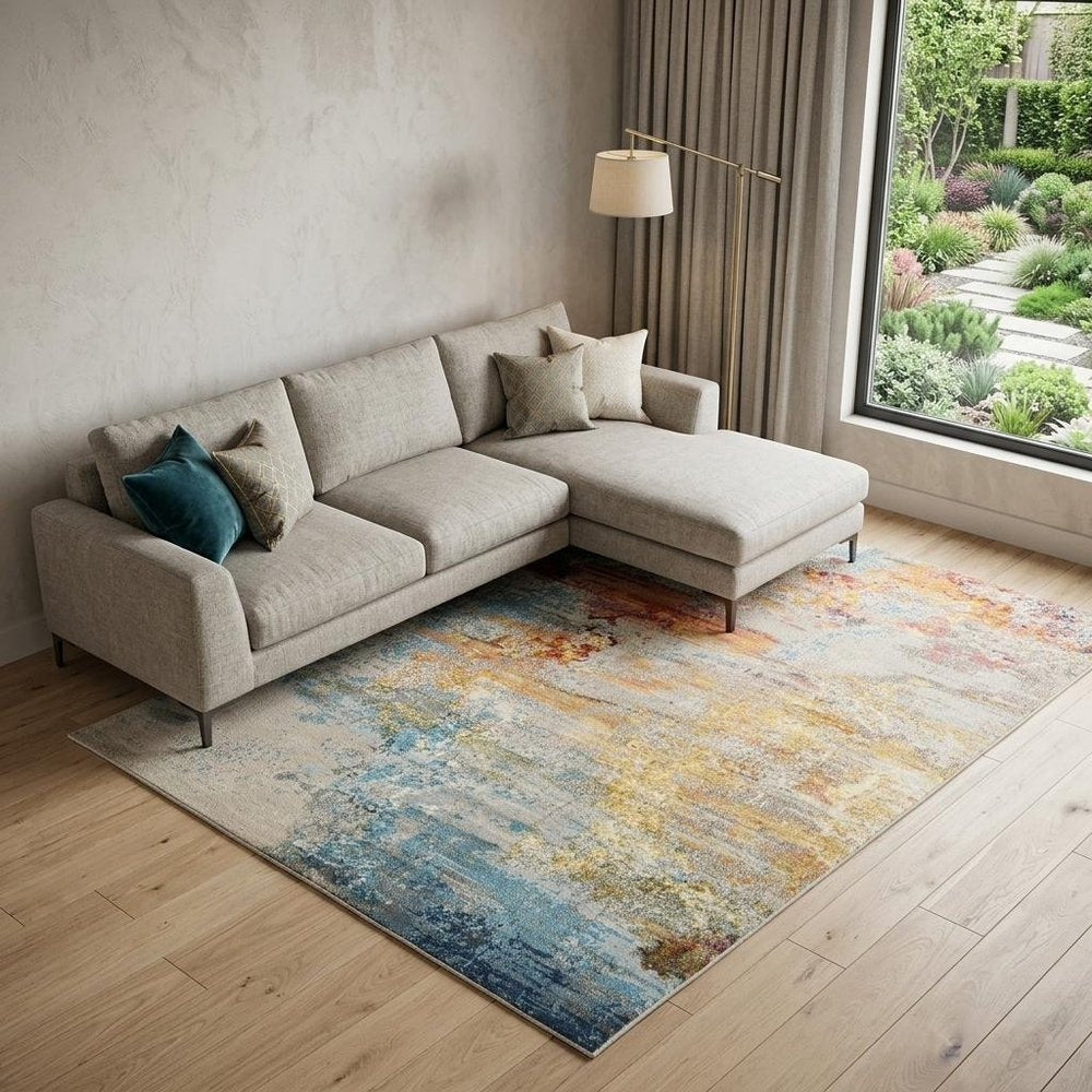 8' X 11' Blue And Gray Abstract Power Loom Area Rug
