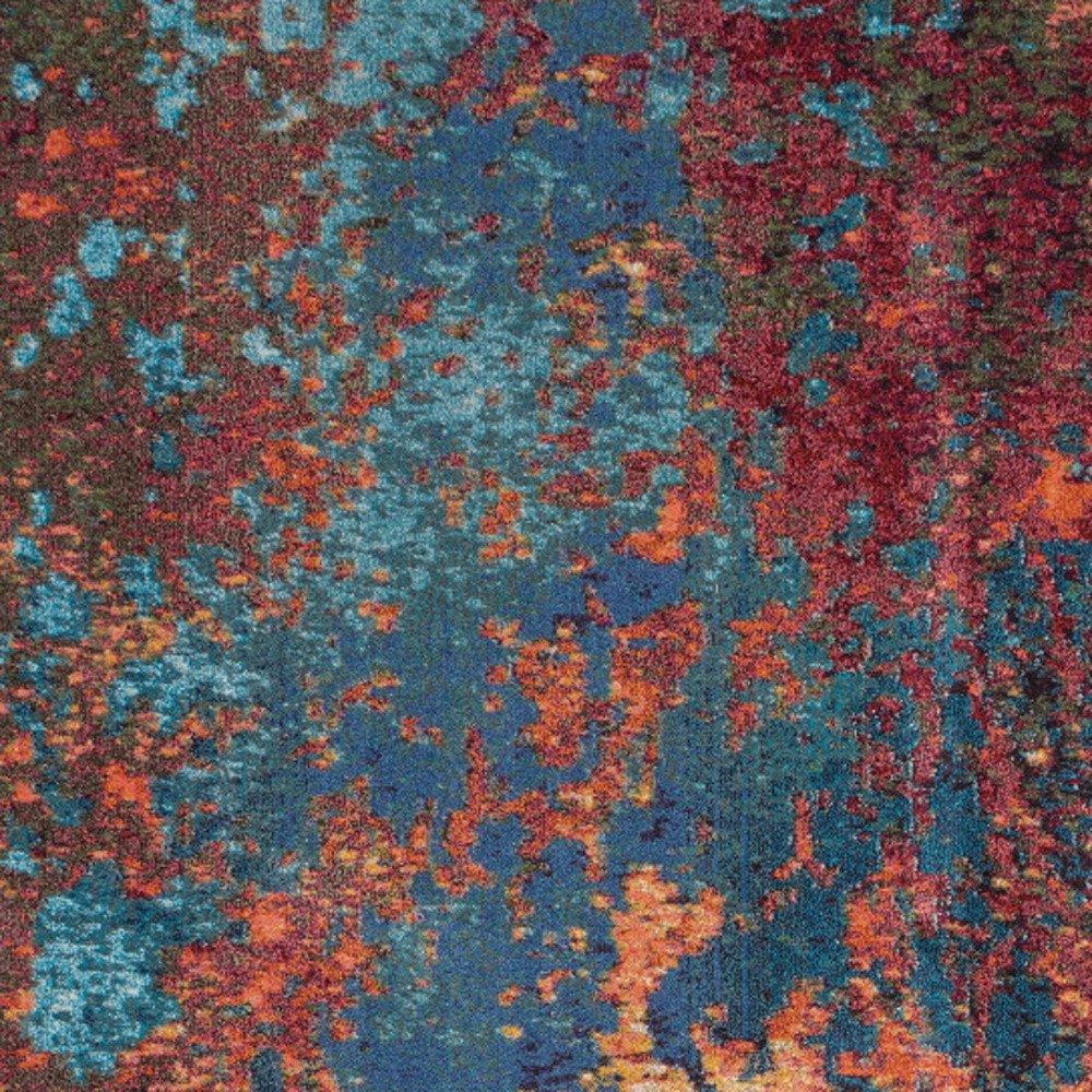 10' X 14' Blue and Orange Abstract Power Loom Area Rug