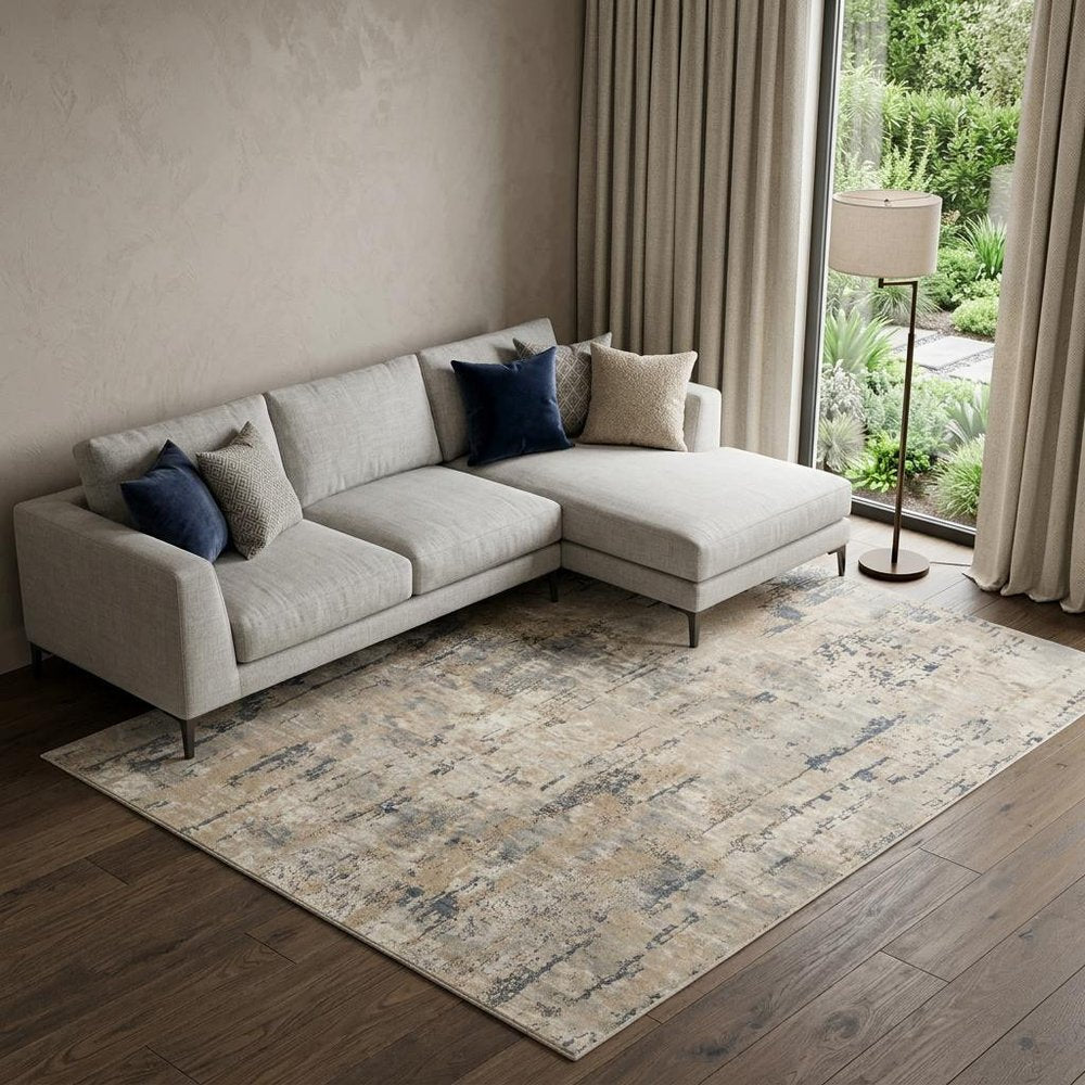 9' X 12' Beige Abstract Power Loom Area Rug