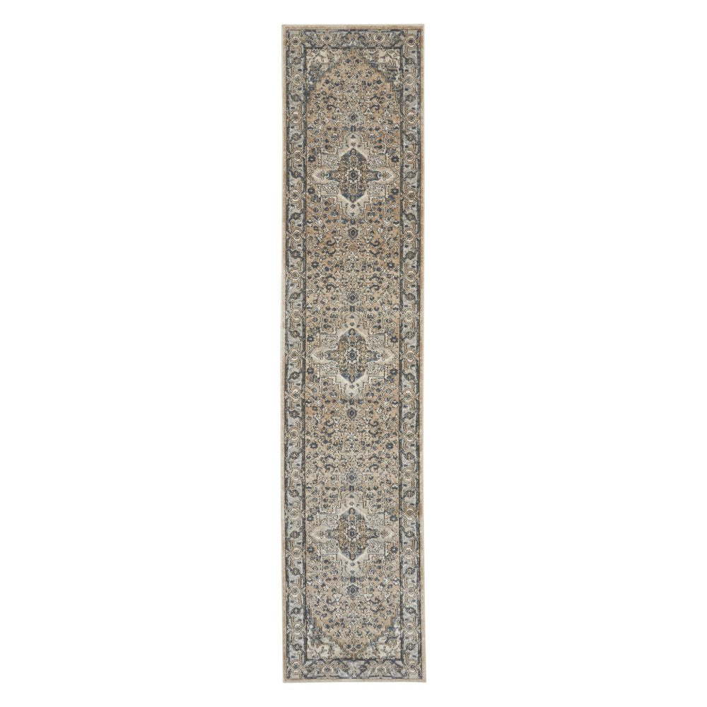 10' Gray and Ivory Medallion Power Loom Runner Rug