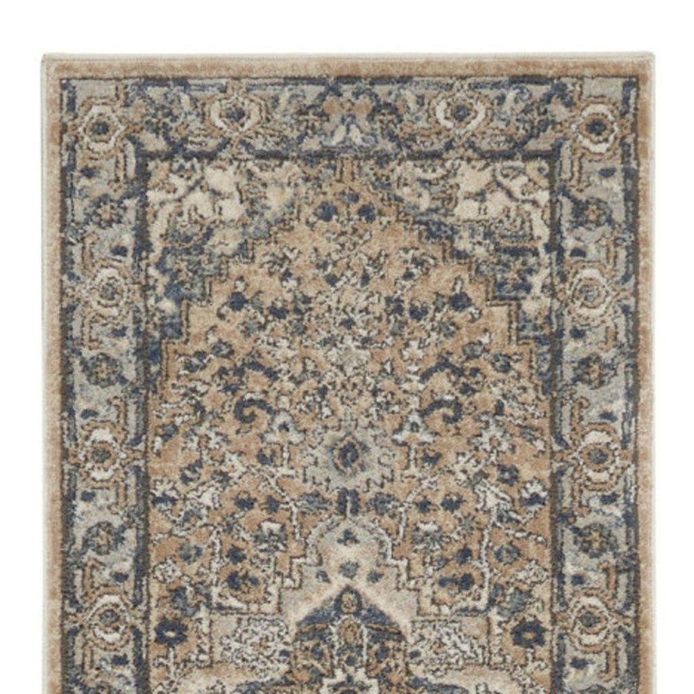10' Gray and Ivory Medallion Power Loom Runner Rug
