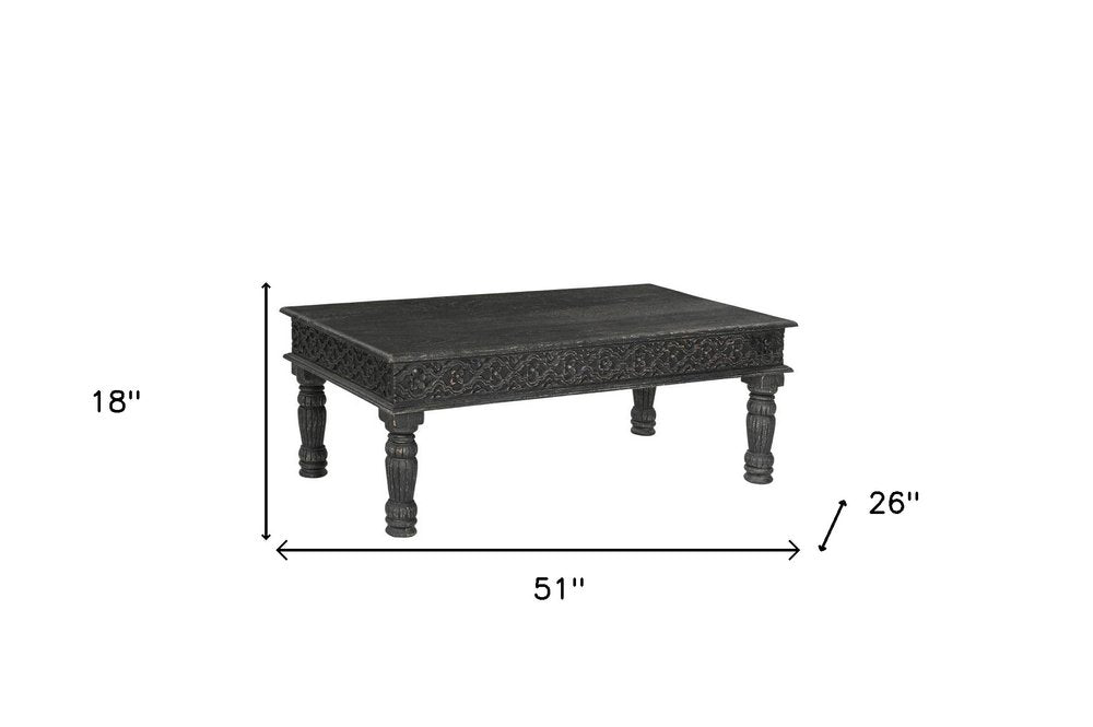 51" Black Solid Wood Distressed Coffee Table