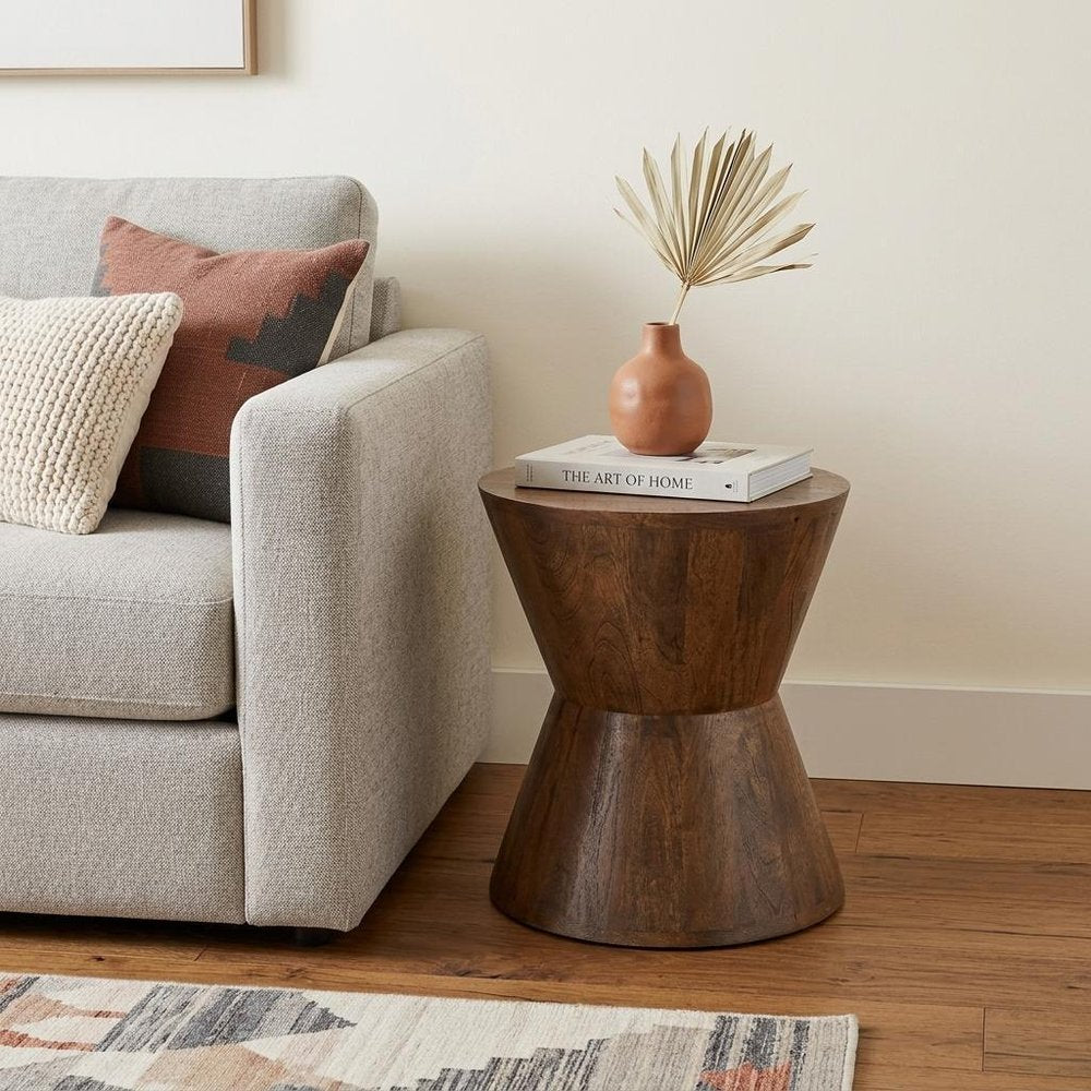 18" Dark Brown Solid Wood Round End Table