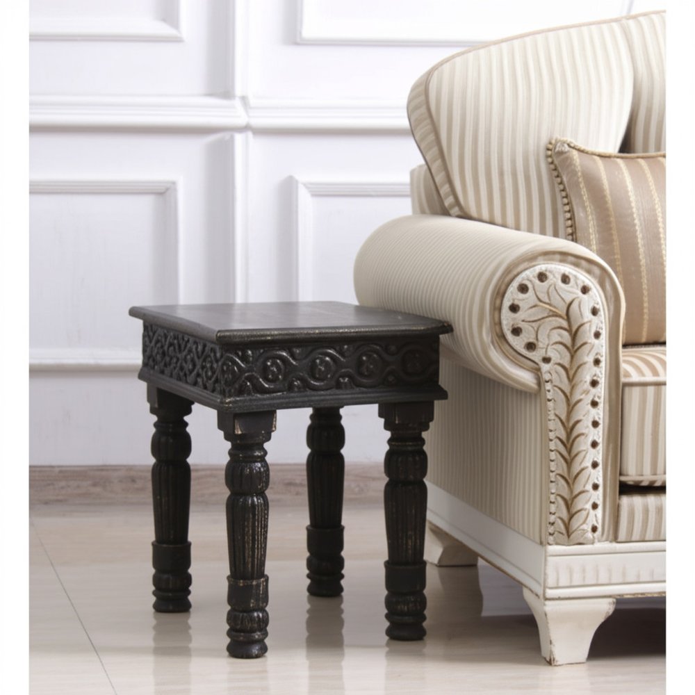 24" Black Distressed Solid Wood Square End Table