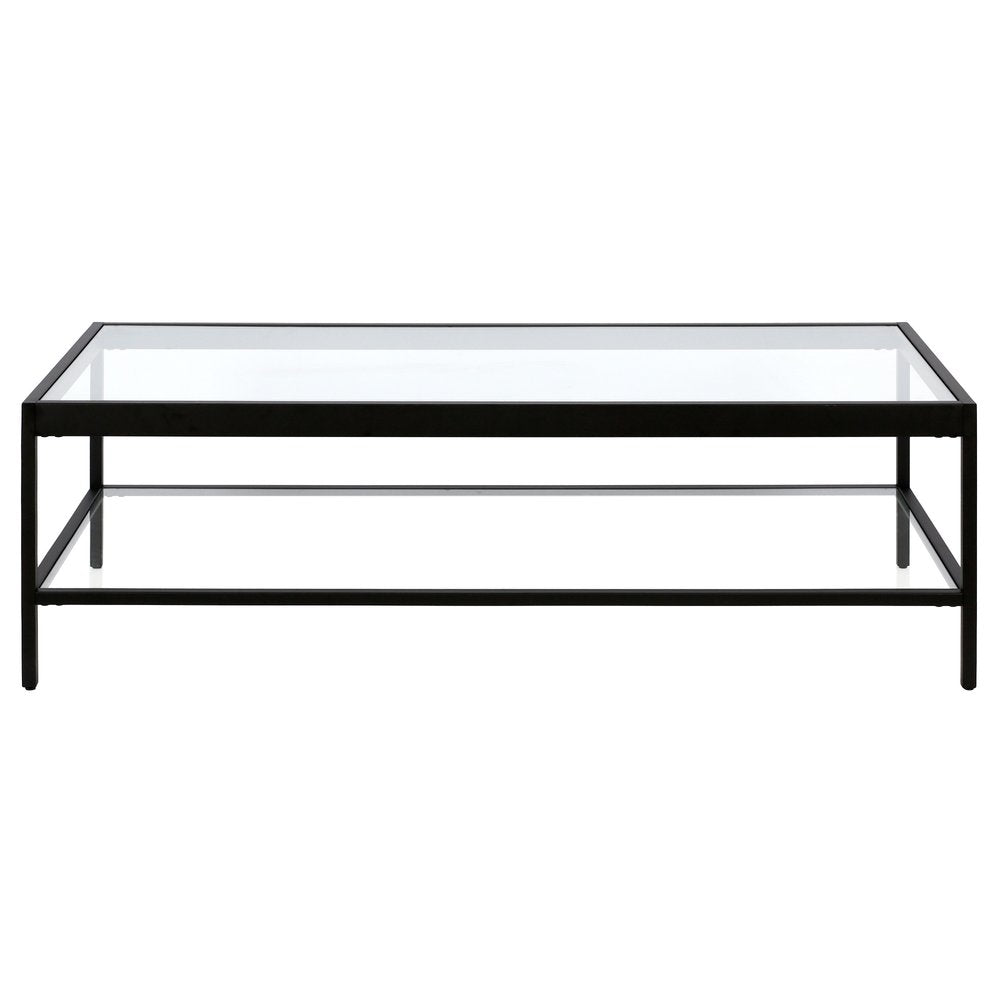 54" Clear And Black Glass And Steel Coffee Table With Shelf