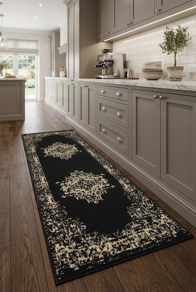 8' Cream Damask Power Loom Runner Rug