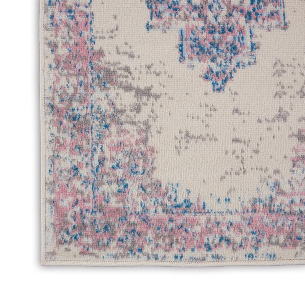 8' Pink Damask Power Loom Runner Rug