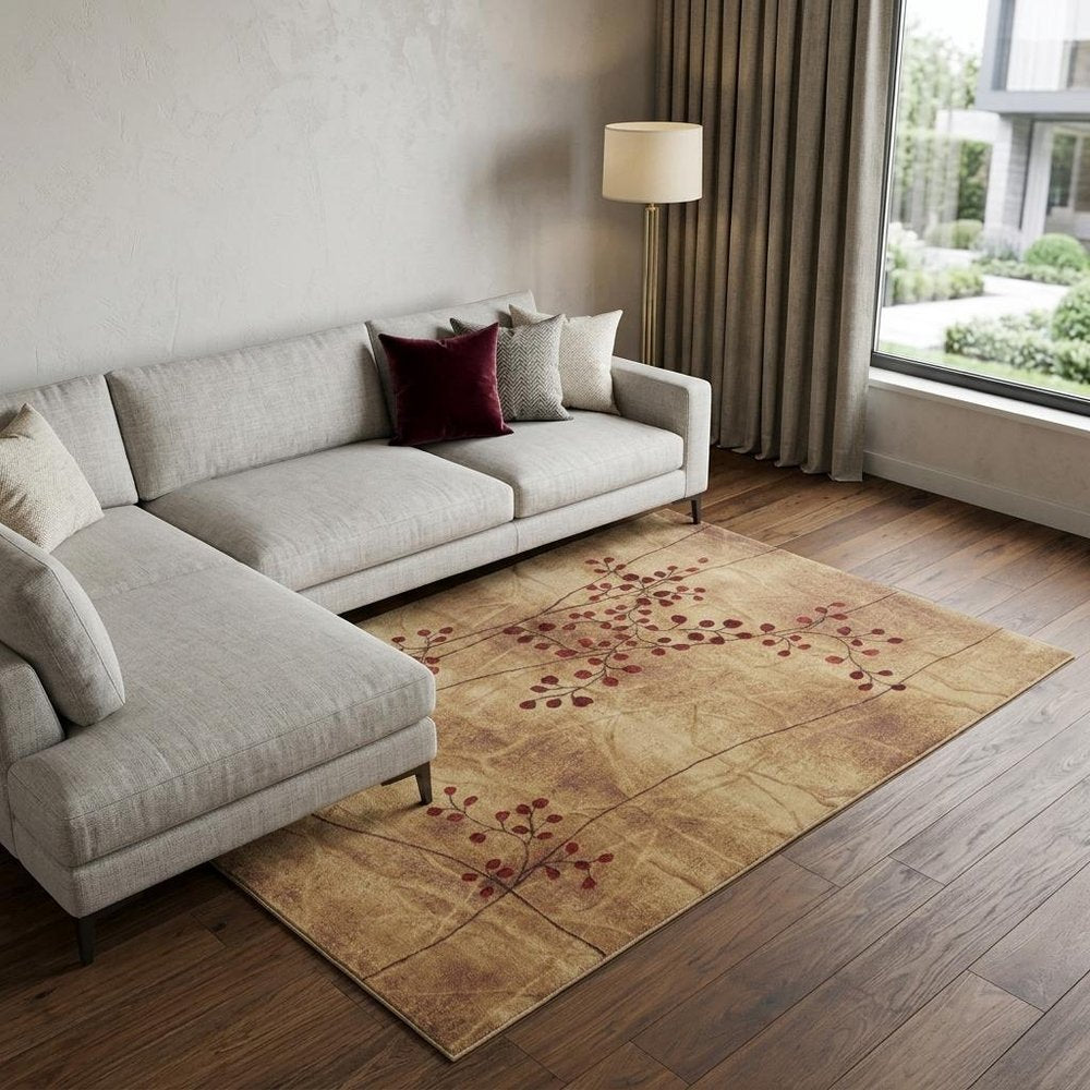 9' X 12' Brown Floral Power Loom Area Rug