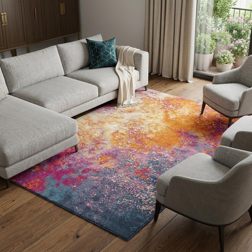9' X 12' Blue Abstract Power Loom Area Rug
