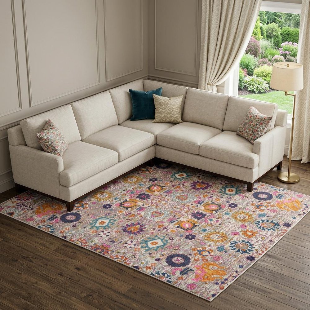 9' X 12' Gray Floral Power Loom Area Rug