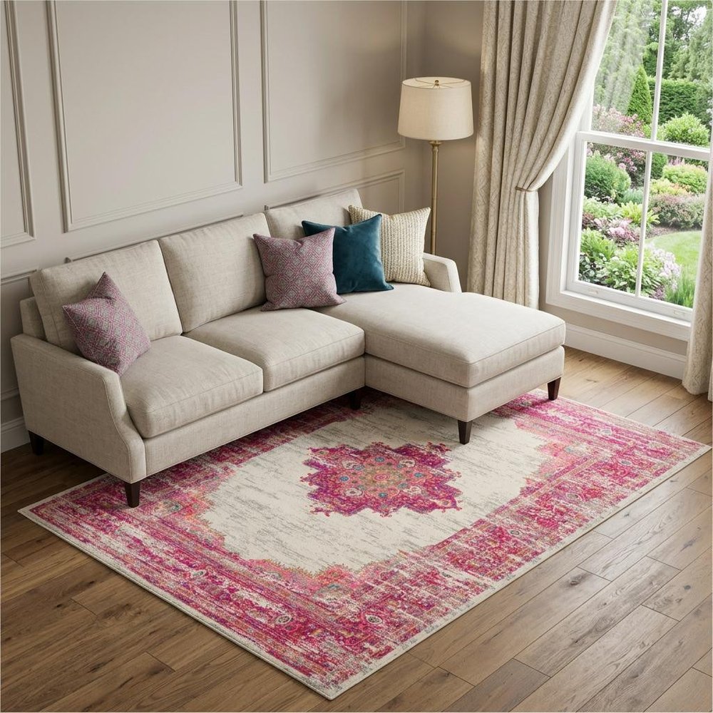 9' X 12' Pink Floral Power Loom Area Rug