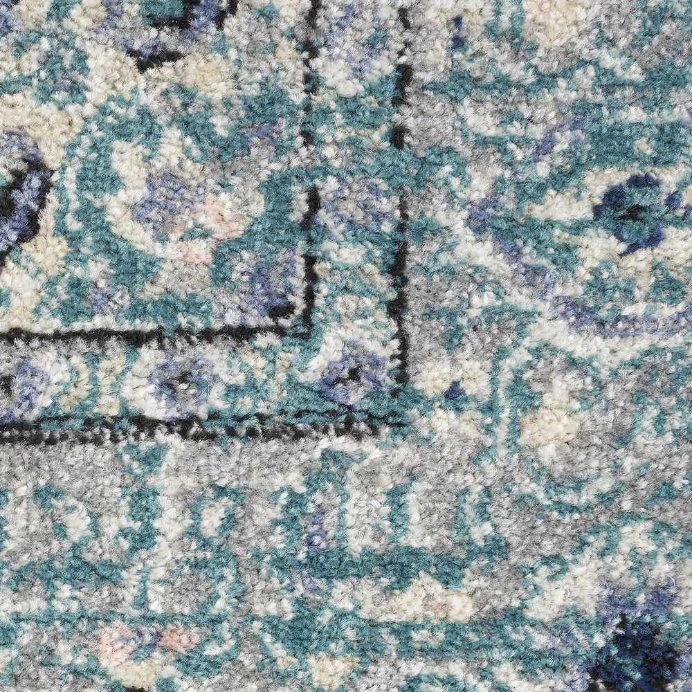 2' X 3' Aqua Floral Power Loom Distressed Area Rug