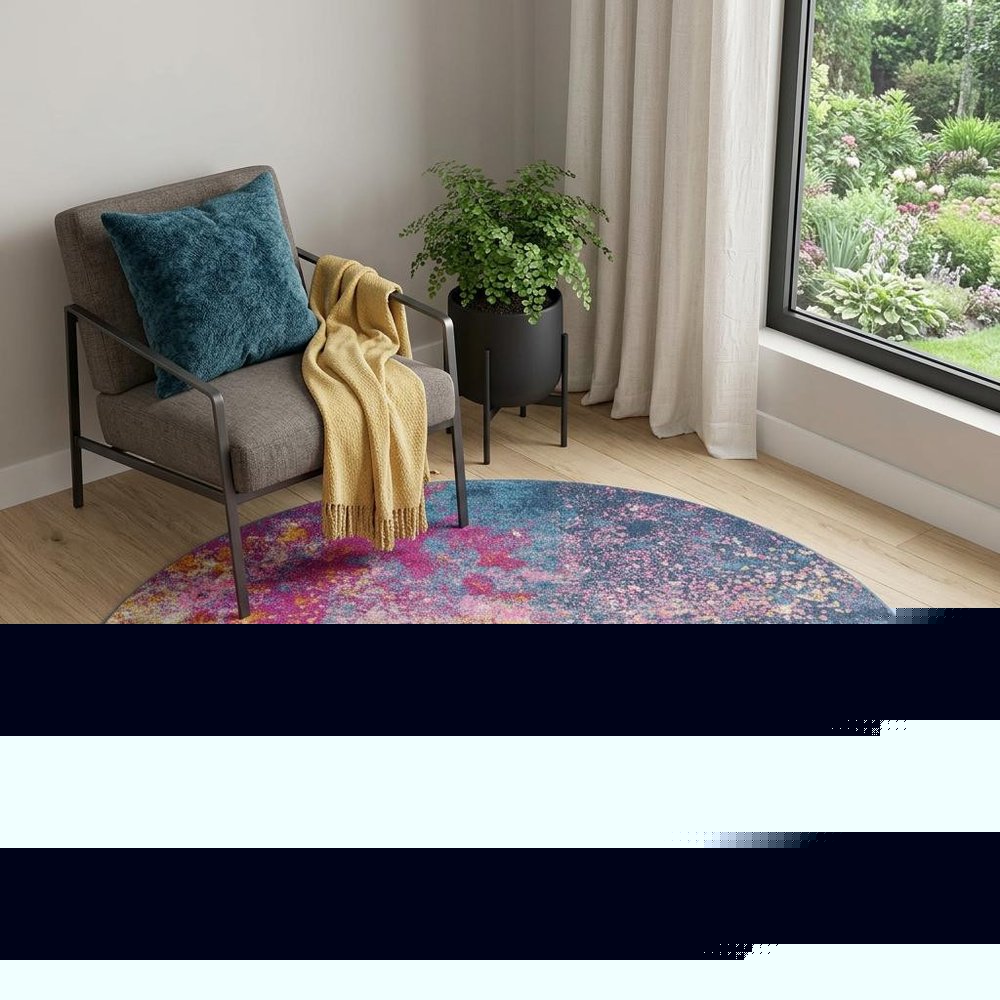 5' Blue Square Abstract Power Loom Area Rug