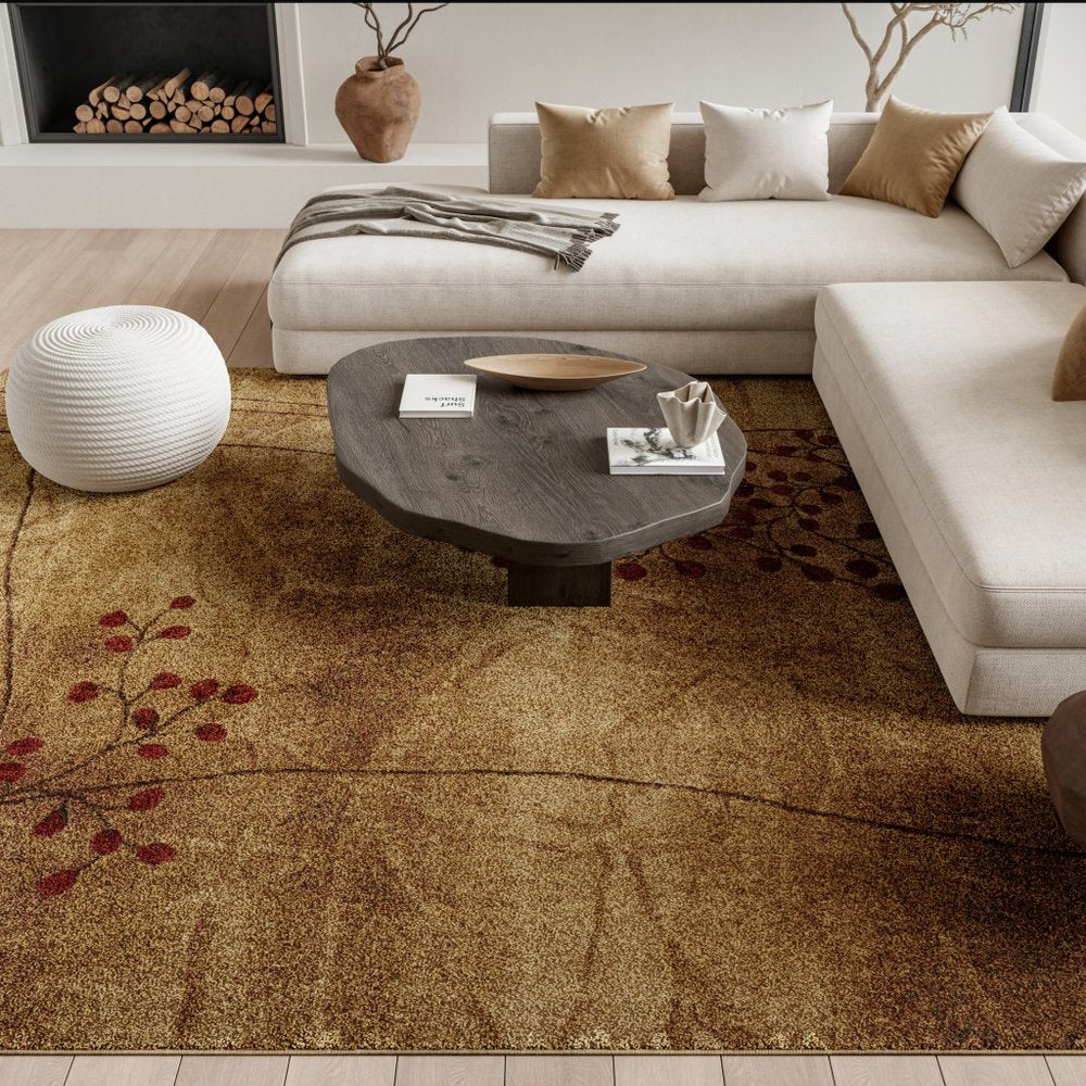 8' X 11' Brown Floral Power Loom Non Skid Area Rug