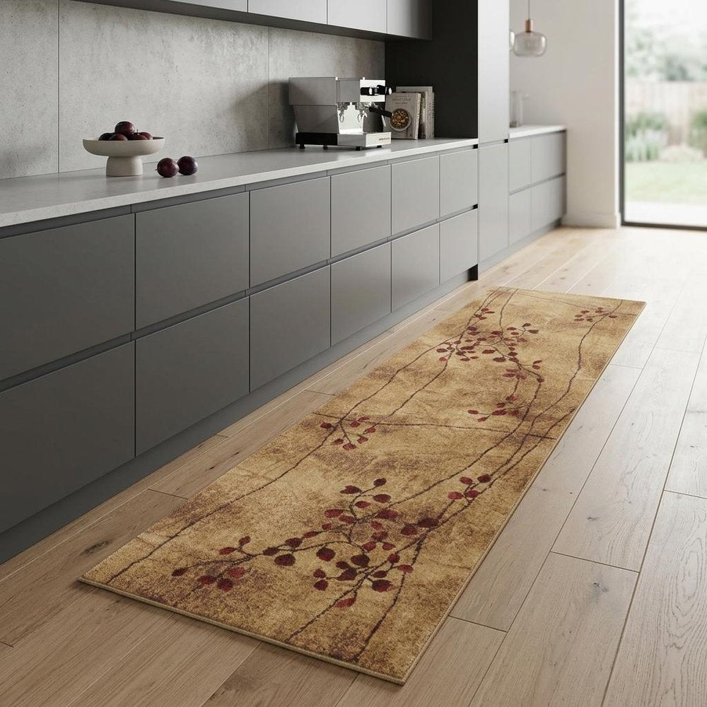 8' Brown Floral Power Loom Runner Rug