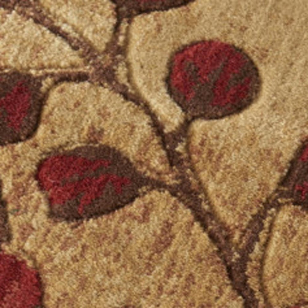 7' Brown and Red Square Floral Power Loom Area Rug