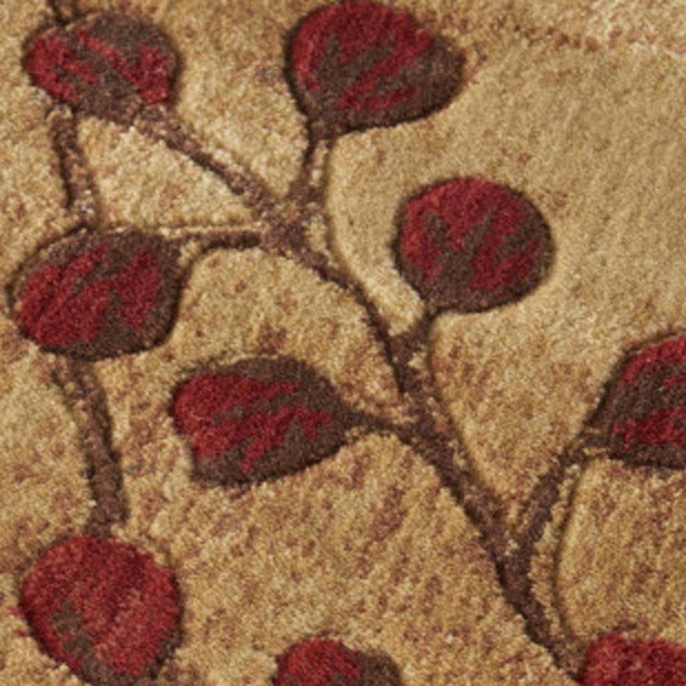 7' Brown and Red Square Floral Power Loom Area Rug