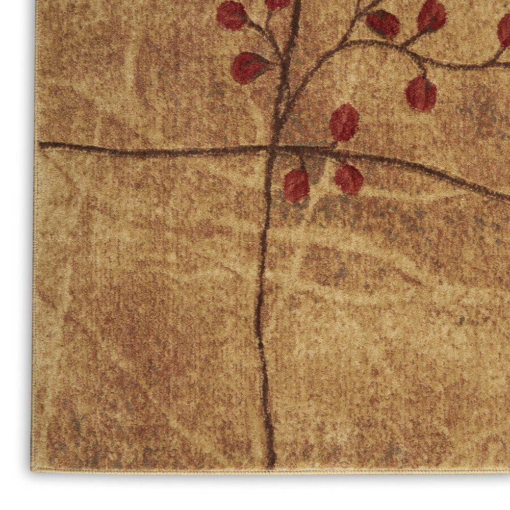 7' Brown and Red Square Floral Power Loom Area Rug