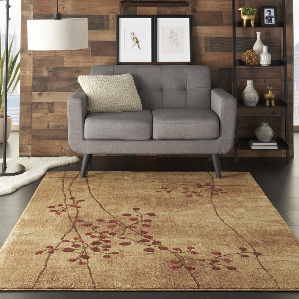 5' X 8' Brown Floral Power Loom Area Rug