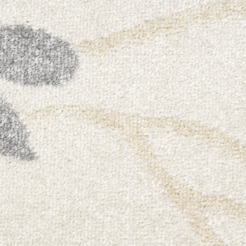 5' X 7' Cream Floral Power Loom Distressed Area Rug